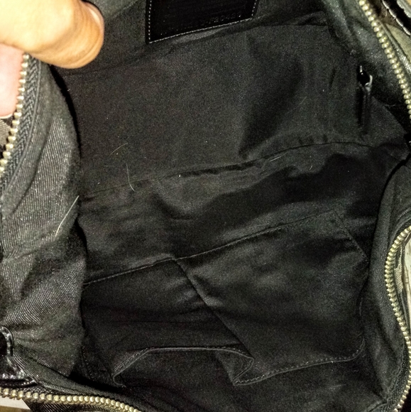 💎 Coach 3 Color Black Metallic Silver Signature Stripe Convertible Satchel Bag - Picture 11 of 12